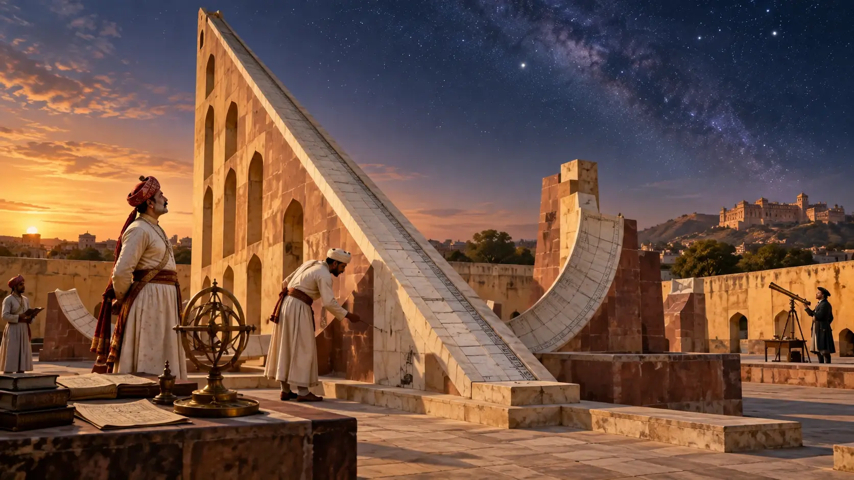 The monumental geometric masonry gnomons and quadrants of the Jantar Mantar at Jaipur.